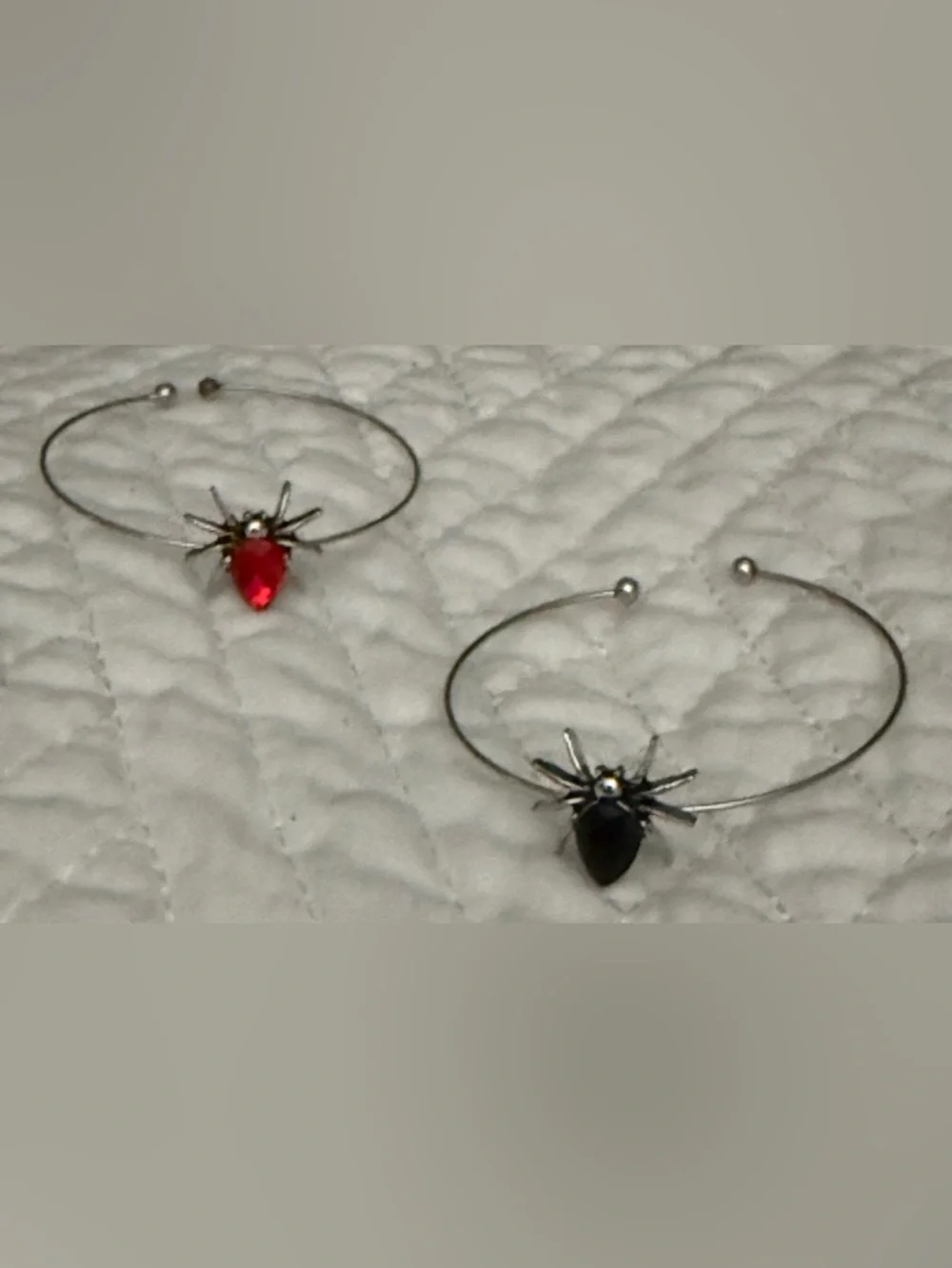 Silver Hoop Bracelet with Red or Black Spider Charm - Kids Jewelry
